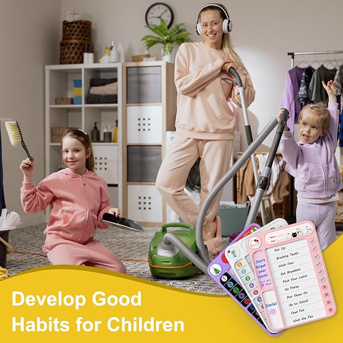 Magnetic Chore Chart for Kids, ADHD Task Tracker Easy-Check Routine Dry Erase Board, to-Do List Planning Tool with Stand for Fridge/Desk/Home/School, 6 Reusable Sheets, 2 Markers Purple