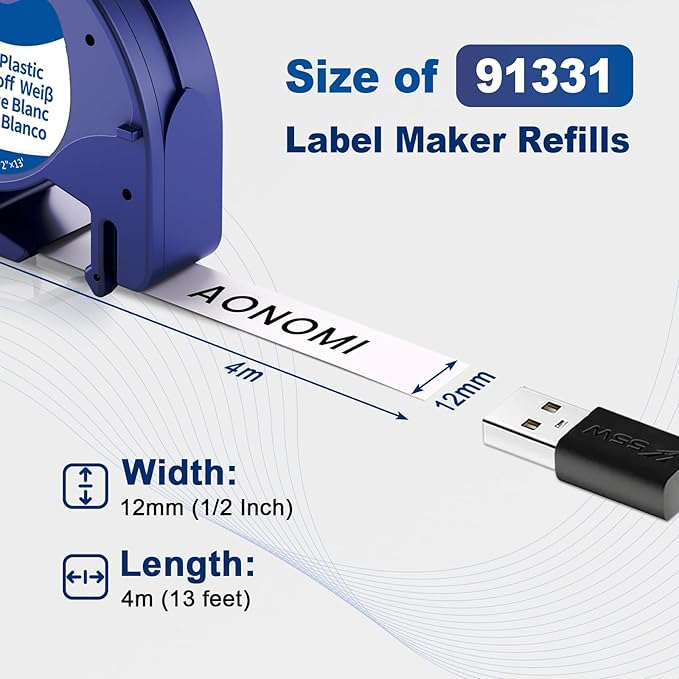 Replace for Dymo Letratag Refills White Plastic 12mm Compatible for Dymo Label Maker Refills White Plastic 1/2'' for Letra Tag Label Maker Refills 91331 for 100H 100T Plus 200B QX50 XR XM, 5-PK
