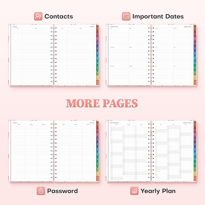 Planner 2026-2027 Monthly and Weekly Academic Planner July 2026 - June 2027, Hardcover Calendar 2026-2027 Agenda Daily Planner for Student Teacher School Office Supplies, 6" x 8.3", Pink Bow