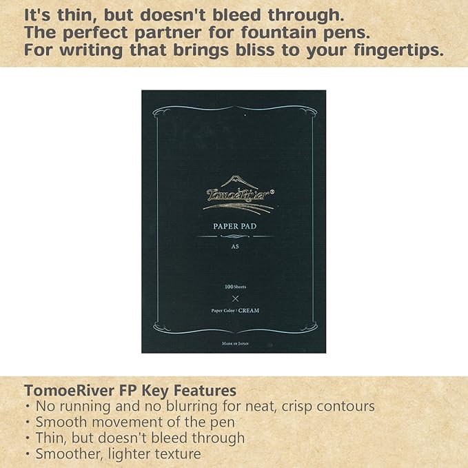Tomoe River FP 52gsm Glue-bound Paper Pad by SANZEN, 5.85 x 8.27 Inches (A5-size), Cream, 100 Sheets (SR-A5LC)