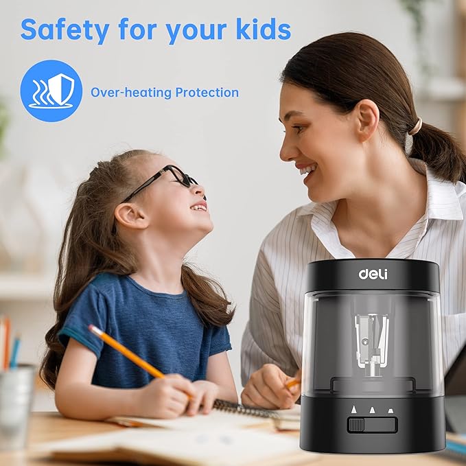Deli Electric Pencil Sharpener, Automatic Pencil Sharpeners for No.2 Pencils Colored Pencils, USB & Battery Operated Pencil Sharpener for School, Home, Office, Classroom, Black