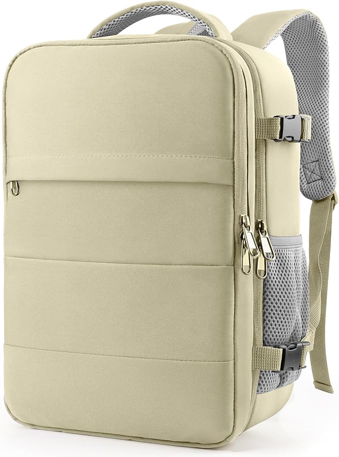 HOTOR Travel Backpack Flight Approved Bag Men Women, Large Beige | TSA Carry on Luggage, 15.6inch Laptop, Casual Daypack Travel Essentials Nurse Bag for Work, Business, Weekender, College