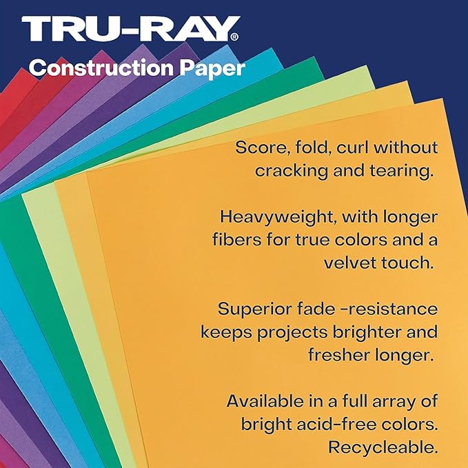 Tru-Ray® Construction Paper, Black, 12" x 18", 50 Sheets Per Pack, 5 Packs