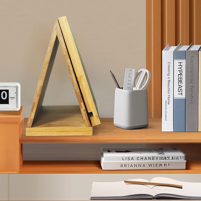 Junfire Triangle Book Stand with Drink Holder, Book Rest, Wooden Book Nook Reading Valet for Book Lover Gifts