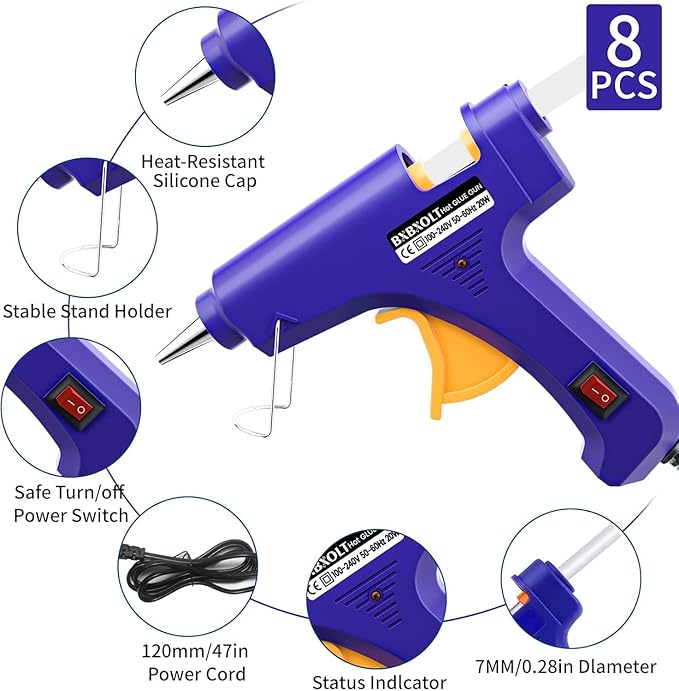 Mini Hot Glue Gun Set for Class Project, Small Glue Gun Hot Melt Arts Craft DIY Glue Gun for Crafts School DIY Arts Home Quick Repairs (Multicolored 8 Pieces)
