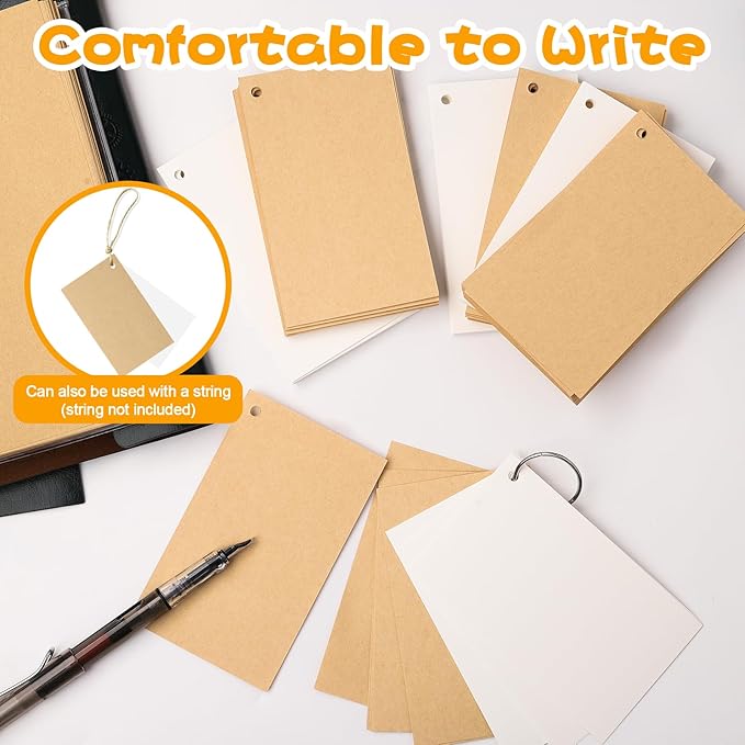 300 Pcs Customizable Index Flash Study Note Card Pad White Blank Kraft Paper with Binder Ring (3 x 5 Inches, 50 Sheets per Set)