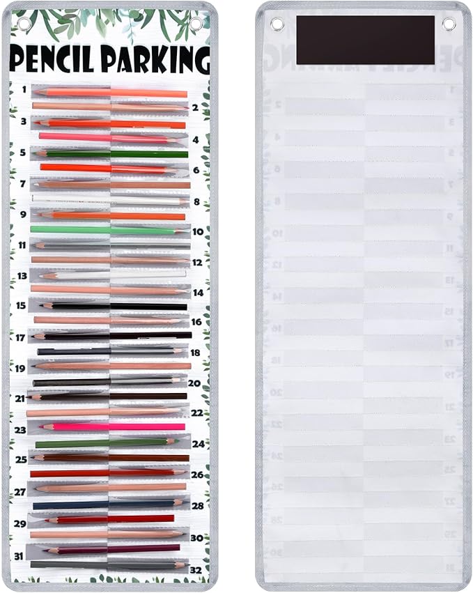 Sabary Pencil Parking Pocket for Classroom,Hanging Pencil Holder Wall Organization Numbered pencils Dispenser with Magnetic Strip Grommets for Back to School Student Essentials(Fresh)