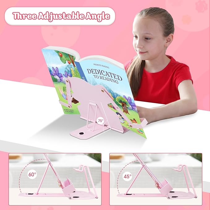 Honagu Book Stand Book Holder Metal Desk Book Stand for Reading Hands Free, Adjustable Textbooks Cookbook Documents Holder, Christmas Birthday Gifts for Girls and Boys (Camping)