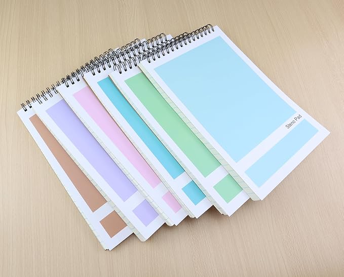 Steno Pad,6 Pack Top Spiral Notepads,6" x 9",80 Sheets, Gregg Rule Steno Notebook for Writing Notes in School, University, College, Office,Home