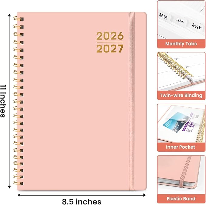 Planner 2026-2027 for Women & Men, Academic Monthly and Weekly Calendar Planner, Jul 2026 - Jun 2027, A4 (8.5" x 11"), Teacher Student Planning Book with Tabs, Ideal for Office School Supplies - Pink