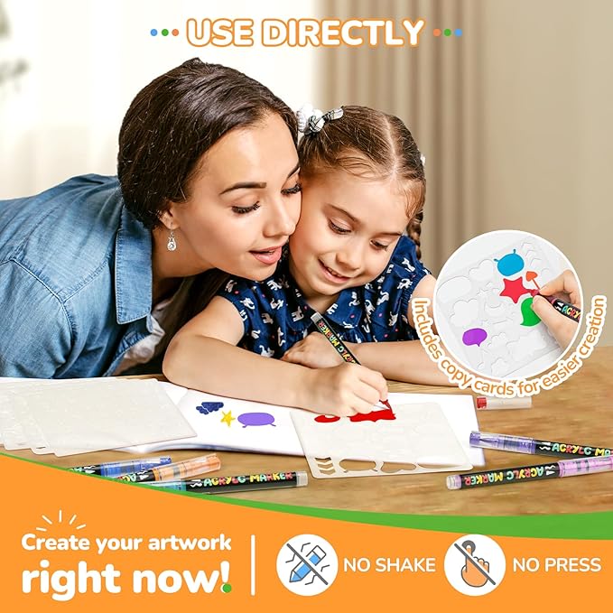 JoyCat Acrylic Paint Marker 12 Color - Intelligent Ink Control System, Brush Tip for Rock Painting, Ceramic, Wood, Canvas & Multi-Surfaces | Quick-Drying, Non-Toxic, Kid-Safe |Ideal Craft Gifts
