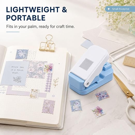 CYFUN DESIGN Stamp Punch, Stamps Cutter, Postage Stamps Edge Paper Punch, Perforated Craft Punches for Junk Journal & Scrapbooking, Stackable Design with Alignment Cutout for Precise Positioning(Blue)