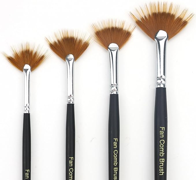 GACDR Fan Grainer Brush for Painting – 4PCS Professional Comb Brushes for Fur, Hair, Wood Grain, Grass, Feathers & Textures,Works with Watercolor Acrylic Oil for Artists & Beginners,Short Handle
