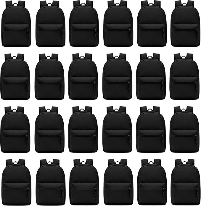 Winterlace 24 Pack Backpack, Bulk 17 inch Lightweight Outdoor Travel Gym Corporate Events Bag (Black)