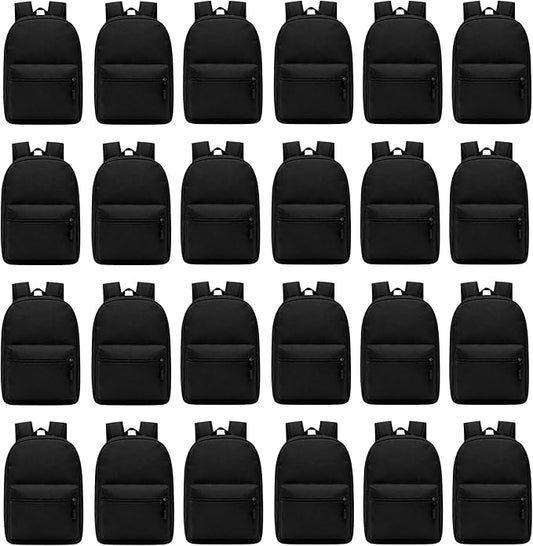 Winterlace 24 Pack Backpack, Bulk 17 inch Lightweight Outdoor Travel Gym Corporate Events Bag (Black)