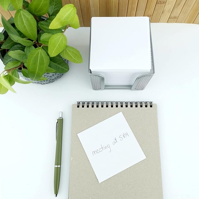 D.RECT - Note Box | Made of Mesh | Solid Metal | For the Modern Workplace | Silver | with Note Pad 700 Sheets - 95 x 95 x 80 mm