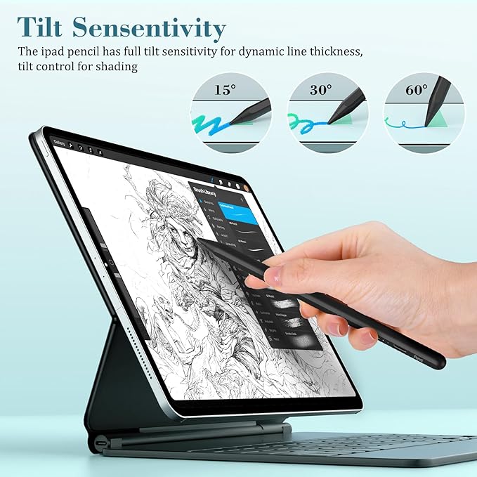 iPad Pencil, Accokids 10 Mins Fast Charging Stylus Pen with Palm Rejection, Tilt Sensitivity for iPad 6/7/8/9/10/11,Air 3/4/5/M2/M3, Mini 5/6, iPad Pro 11"/12.9"/M4 Black