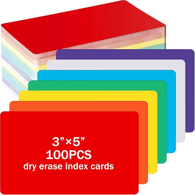 Harloon 100 Pcs Dry Erase Index Cards 3 x 5 Inch Laminated Reusable Dry Erase Note Cards Sheets for Office Home Housework to Do List(Colorful)