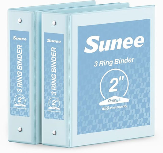 SUNEE 3 Ring Binder 2 Inch 2 Pack, Clear View Binder Three Ring PVC-Free (Fit 8.5x11 Inches) for School or Office Supplies, Blue