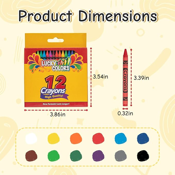 Crayons 12 Colors of 6-Pack (72 Crayons) for Coloring Books Individually Wrapped, Art Supplies for Coloring
