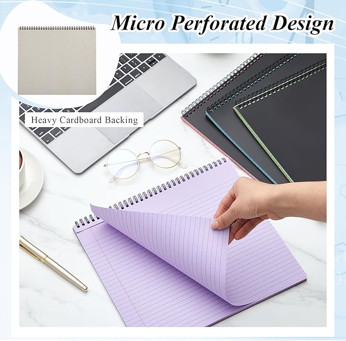 MotiMind 4 Pcs Legal Pads Landscape Notebooks Hole Punched Top Spiral Bound Notebooks 11 x 9.5 Inch College Ruled Drawing Notepad Tear Line for Removal 50 Sheet Office Steno Book(Multicolor)