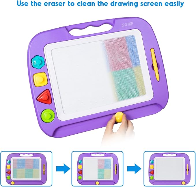 SGILE Toddler Toys for Kids, Large Magnetic Drawing Board for Birthday Gift, Toys for 1 2 3 4 Year Old Girls Boys, Etch & Sketch Pad with 4 Stamps, Learning and Educational, 16 ×13 in, Purple
