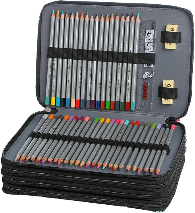 Portable Colored 200 Slots Pencil case Organizer with Printing Pattern for Watercolor Pens or Markers, Pencil Case Organizer for Artist