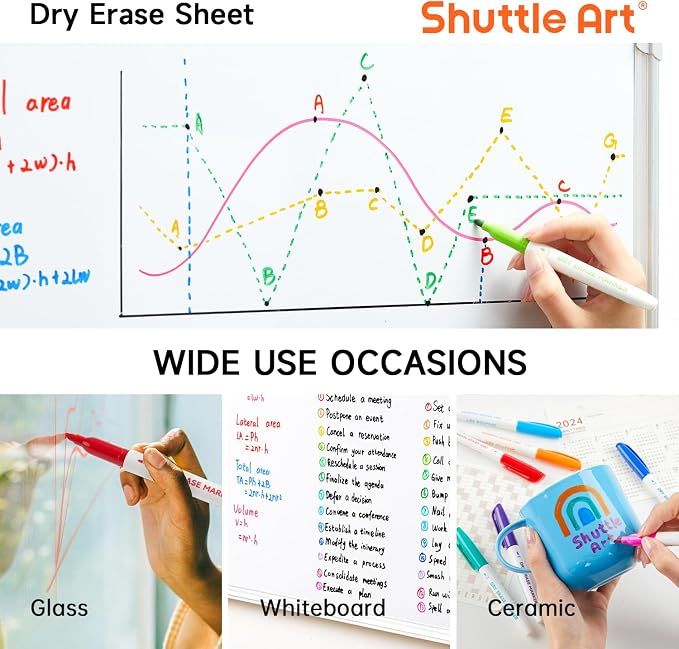 Shuttle Art Dry Erase Markers, 12 Colors 144 Bulk Pack Whiteboard Markers, Fine Point Dry Erase Markers Perfect for Writing on Dry Erase Whiteboard Mirror Glass for School Office Home (Pack of 2)