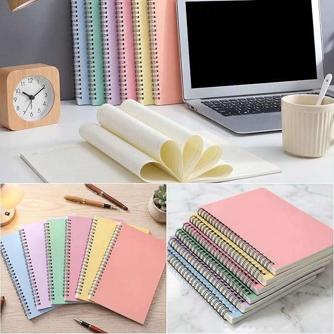 Leelosp 12 Pcs Small Spiral Notebook Lined Spiral Journal College Ruled Notebook Wire Bound Kraft Cover, 120 Pages for Work (Light Pastel,5.5 x 8.3 Inch)