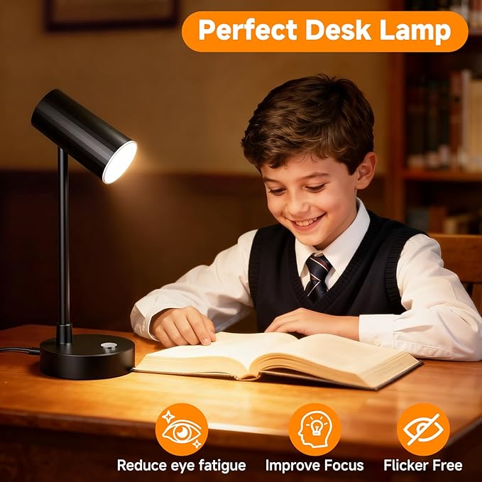 ShineTech LED Desk Lamp for Home Office, Dimmable Table Lamp with 3 Color Modes & Adjustable Brightness, USB-C Port, Touch Control, Eye-Caring Reading Lamp for Bedside, Study, Work