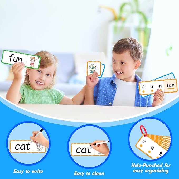 Kasfalci CVC Word Games, Flash Cards, Phonics and Speech Therapy Toys for Toddlers and Kids - Learn to Read, Spelling and Reading Learning Activities - Kindergarten Preschool Educational Toy