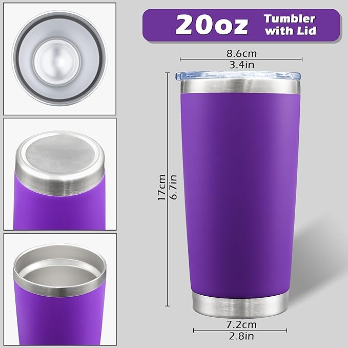 AIANJI 20oz Tumbler Bulk Stainless Steel Tumblers with Lid Vacuum Insulated Double Wall Travel Coffee Mug Powder Coated Tumbler Cup for Hot and Cold Drinks(Purple, 1 pack)