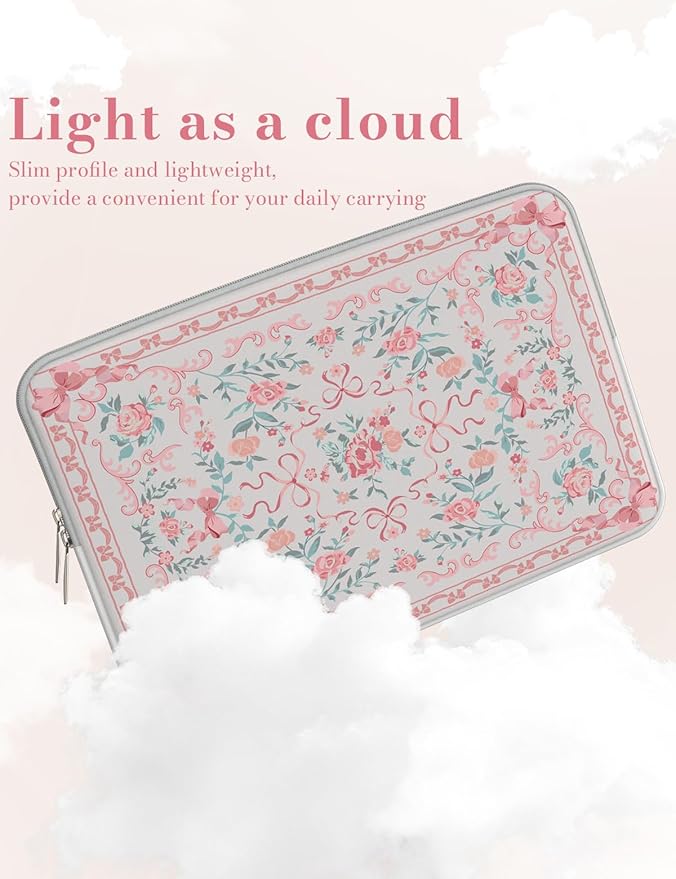 iCasso Laptop Sleeve 13 inch for MacBook Air 13-13.6 inch,Cute Laptop case for MacBook Neo/Pro 13 inch, Slim Protective Travel Carrying Case Sleeve for 14 inch Chromebook, HP, Retro Bow Pink