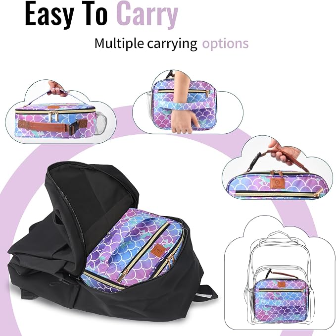 Genteen Lunch Box for Kids, Boys - Insulated Small LunchBox Reusable, Zip Closure & Buckle Handle, Portable Cooler for Work, School, Travel (Mermaid)