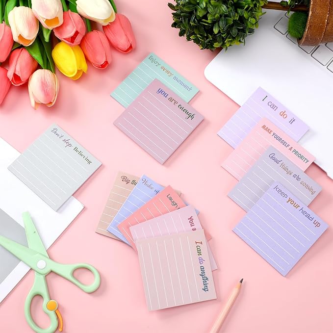 Yinder 24 Pcs Inspirational Sticky Notes Cute Motivational Sticky Notes Pad End of Year Employee Appreciation Gifts Bulk for Teacher Nurse Coworkers Office Supplies 3 x 3'' (Motivation,Aesthetics)