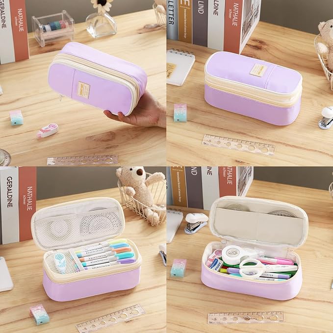 Dugio Large Pencil Case for Girls Kids Teens Big Zipper Pencil Pouch Purple | Organizer Pencil Bag Aesthetic Cute Pen Pencil Box Back to School Supplies, Large Capacity Design, Durable Metal Zipper