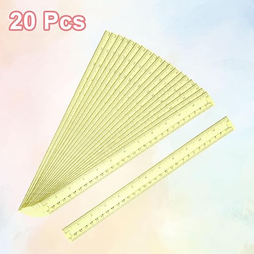HARFINGTON 20pcs Plastic Rulers 12" (30cm) Clear Straight Ruler Measuring Tool Inches and Centimeters for Home Office Classrooms Drafting, Clear Yellow