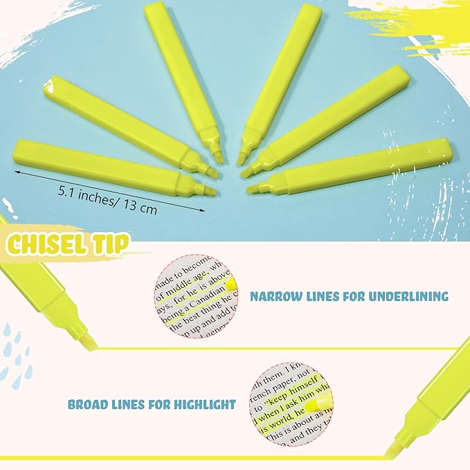 Marspark 120 Pcs Highlighters Bulk Chisel Tip Aesthetic Bright Yellow Colors No Bleed Marker Pens for Journal Planner Notes Study Office Supplies (Bright Yellow Colors)