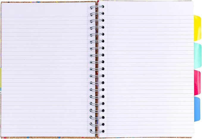 Pukka Pad, Pukka Planet Cork B5 Multi-Subject Notebook – Wire Bound Project Book with 200 Pages, 100 Sheets of FSC Recycled 8mm Lined Paper & Tabbed Dividers for Home, School, & Office, 10.12 x 7.3in