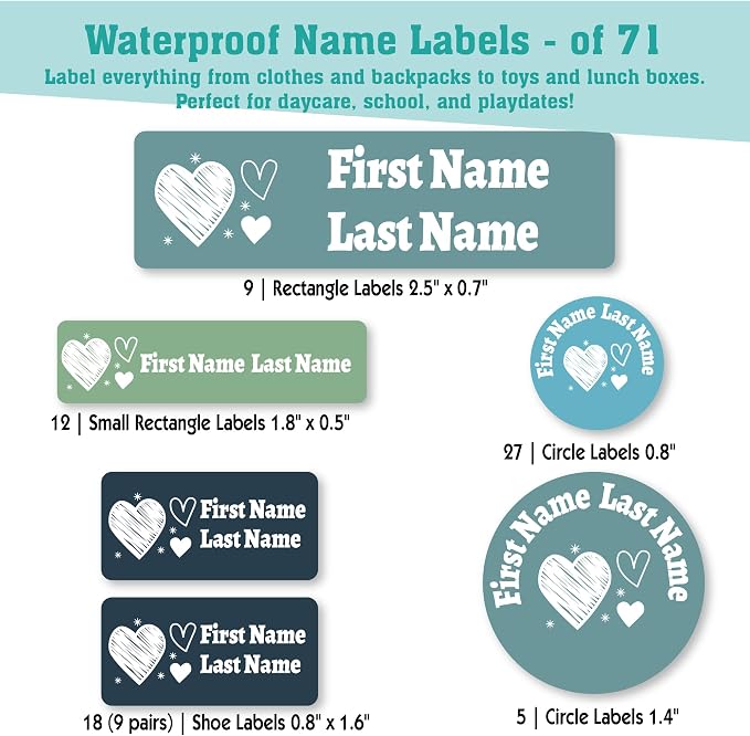 Personalized Daycare Name Labels for Kids (71 Labels) - Custom Durable Waterproof Name Stickers for Clothing Tags, Water Bottles, Lunch Boxes, and School Supplies - Dishwasher, Washer