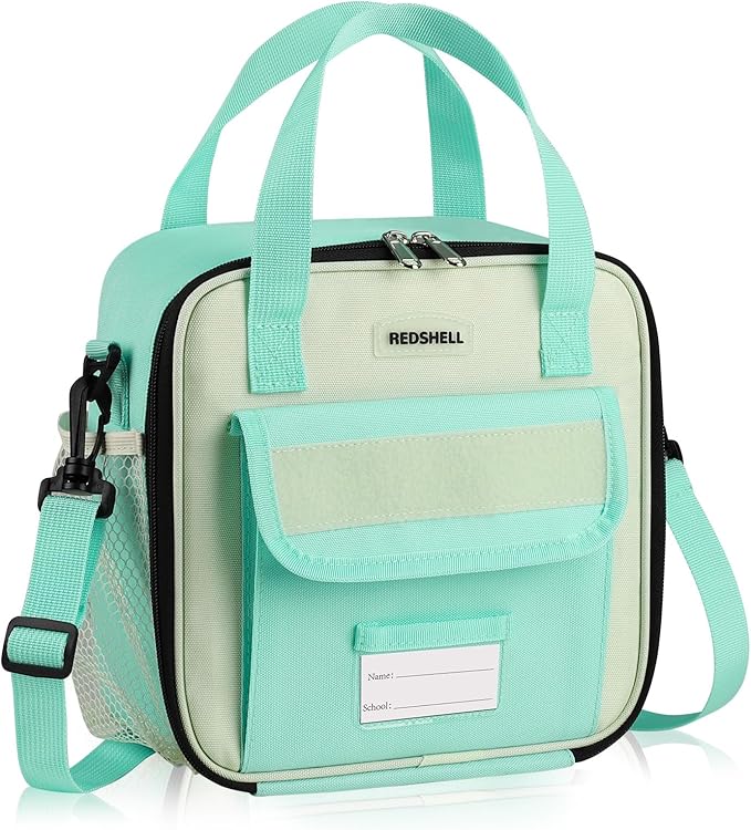 REDSHELL Tactical Lunch Box Kids, Large Insulated Lunch Bag for Girls, Cooler Lunchbag, Square Toddler Lunchbox, Back to School Daycare Lunch Tote Pail with Water Bottle Holder Shoulder Strap, Green