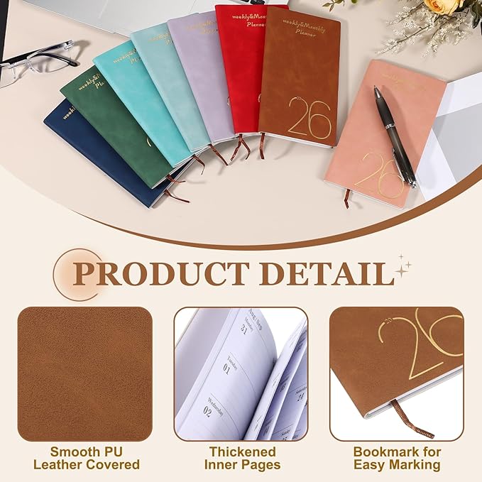 PATIKIL 2026 Daily Planner Notebook, A6 64 Sheets Undated to Do List Daily Weekly Monthly Goals Tracker Pocket Notebook for Office Home Study Work Time Management Fitness Habit, Brown