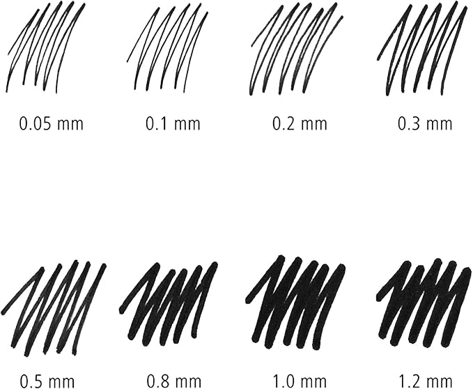 Staedtler Pigment Liner Pack, Black, 8 Pens, Assorted Line Widths, 0.05mm, 0.1mm, 0.2mm, 0.3mm, 0.5mm, 0.8mm, 1.0mm, 1.2mm