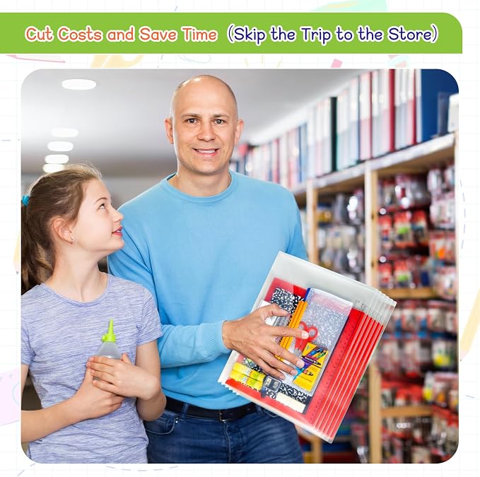AmazingSpark 1 Set Back to School Supplies Kit for Students Grade 7-12 Donation Kits Back to School Supplies Bundle Essentials Includes Folder Highlighters Crayons Notebooks Scissors and More