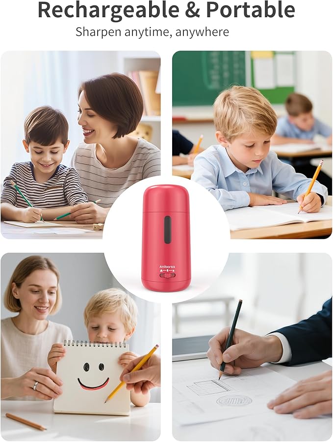 Automatic Electric Pencil Sharpener - Auto Feed, Auto Stop & Auto Eject, Rechargeable for Classroom, Home, School, Office, Rose Red
