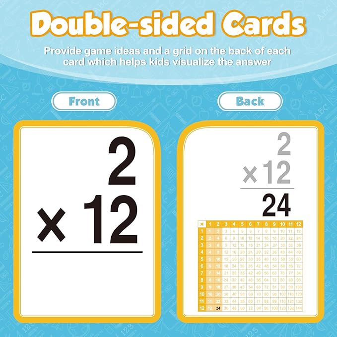 Torlam Multiplication Flash Cards + Math Board, Time Table Chart Flashcards for Kids Ages 6-12, 3rd-6th Grade Classroom Must-Have