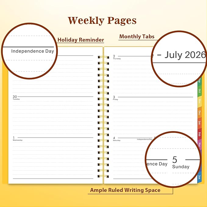 Planner 2026-2027 - Academic Planner 2026-2027, Jul 2026 - Jun 2026, 6.25" × 8.3", Colorful Tabs, Inner Pocket, Strong Twin-Wire Binding, Improving Your Time Management Skill