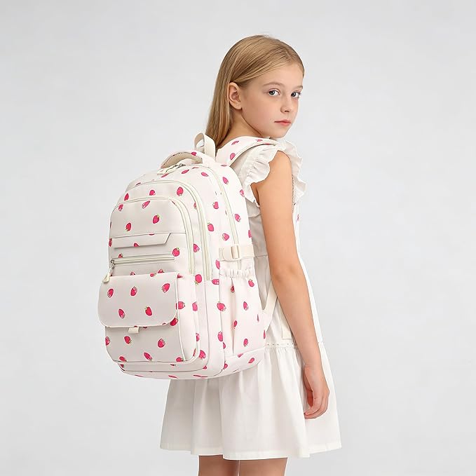 Phaoullzon Girls School Strawberry Backpack for Kids Kawaii Bookbag College Daypack,Strawberry