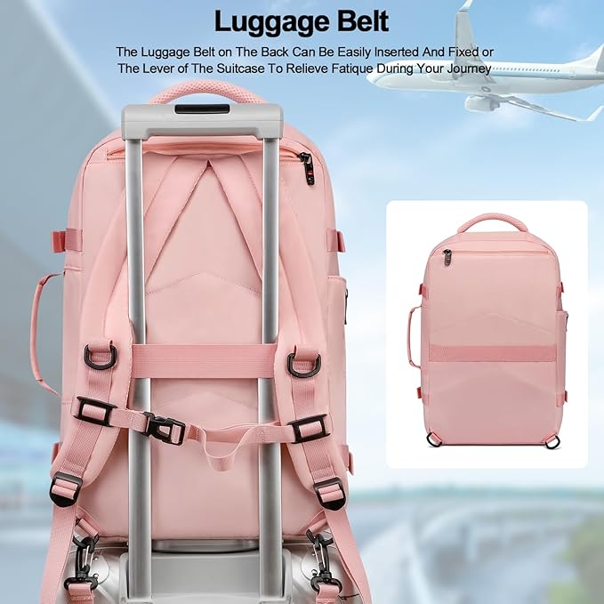 Asenlin Travel Backpack for Women Men,Flight Approved Carry On Luggage 40L Water Resistant Business Laptop Backpacks Fits TSA 17.3 Inch Computer College Weekender Outdoor Hiking-Pink