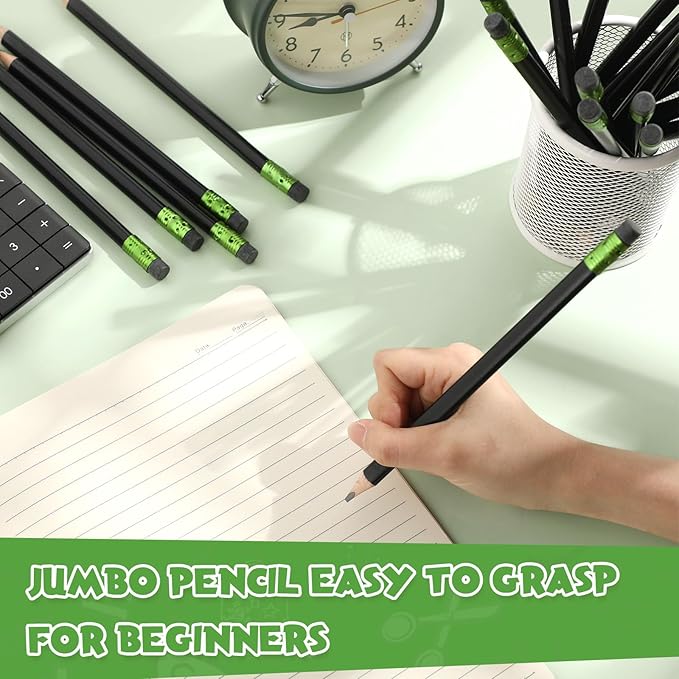 Fainne 48 Pcs Fat Pencils Jumbo Big Thick Large Pencils and 3 Pieces Sharpeners for Kids Beginners Preschoolers Kindergarten School Office Supplies(Black,Triangle)